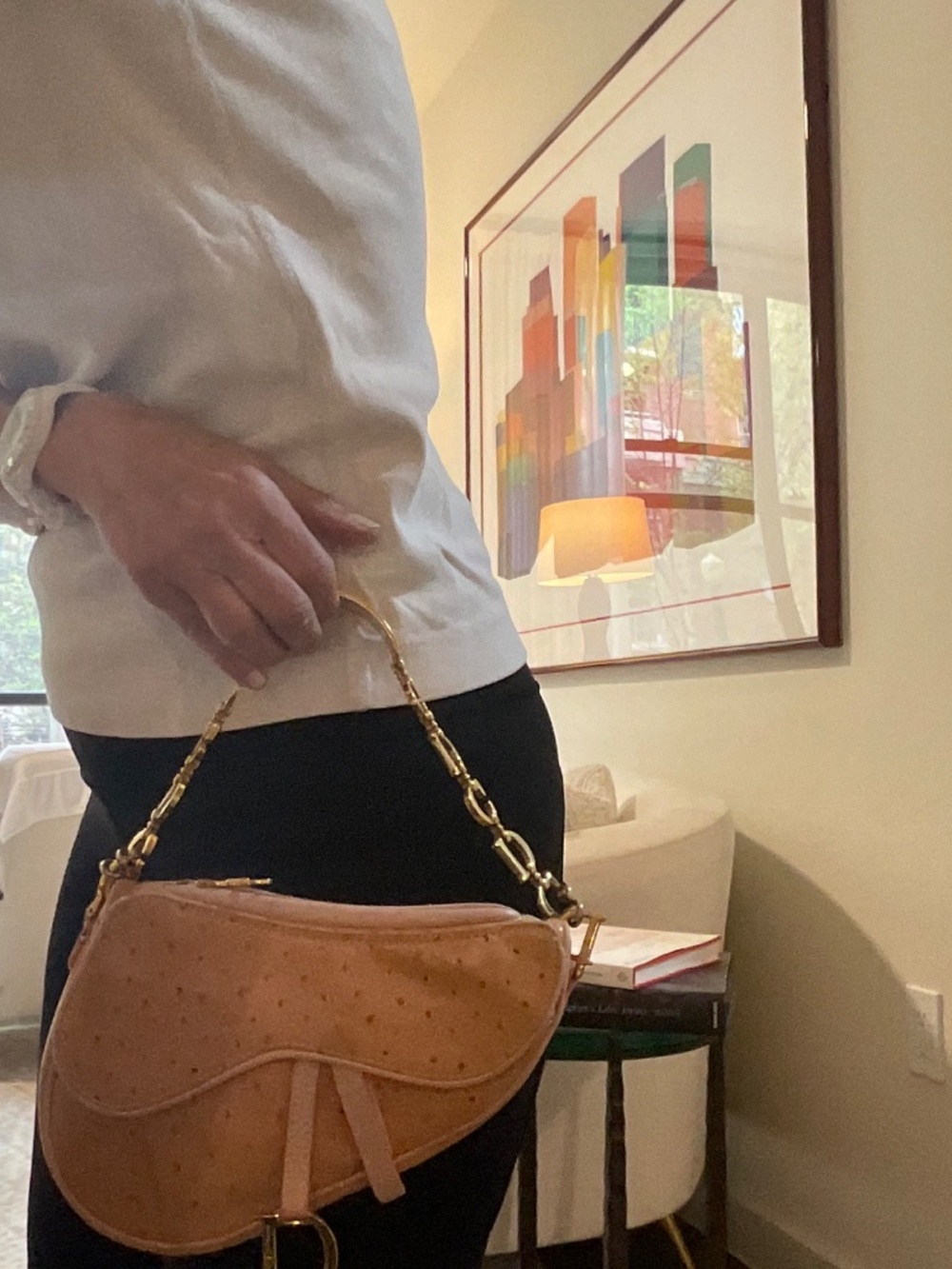 RARE DIOR vintage exotic pink ostrich mini saddlebag with gold CD strap - Picture 9 of 9